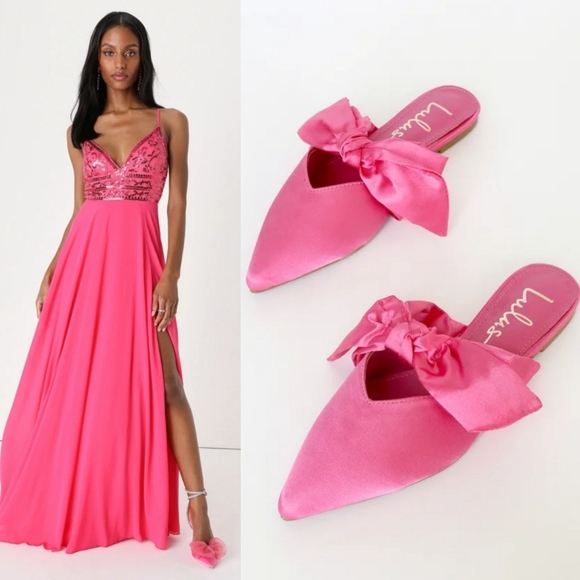 Barbie Pink Sequin Beaded Sleeveless Maxi Dress Size L - Picture 2 of 5